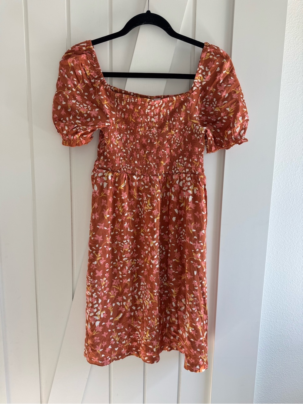 NWT Roxy Hello Petal Woven Mini Dress in a baked clay floral print